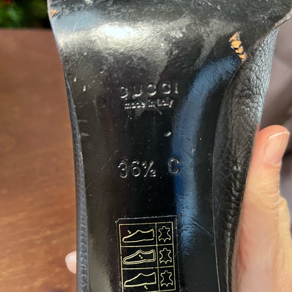 Gucci Black Square Toe Leather Heels 6 1/2 - Picture 6 of 11
